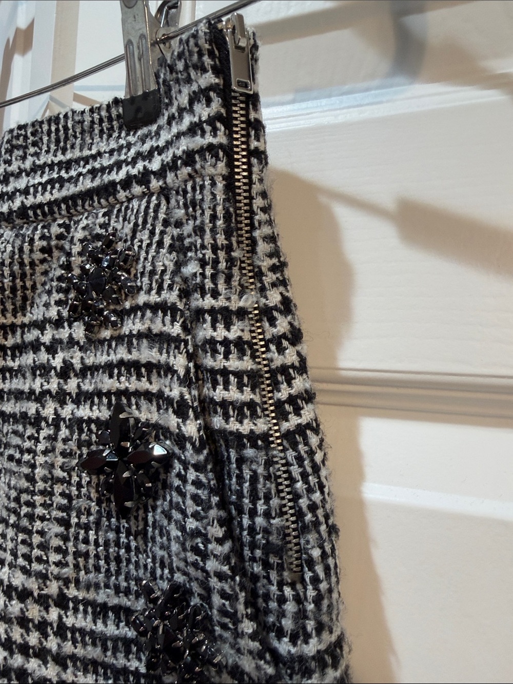 Zara Tweed Black & White Plaid High-Waist Embellished Women's Shorts Sz M - Picture 3 of 6
